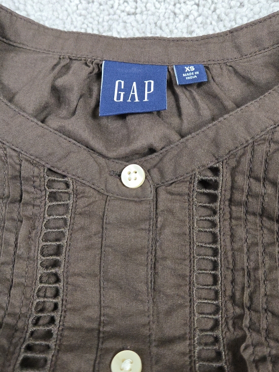 Gap Lace Button Front Maxi Dress Chocolate Brown XS Sheer Eyelet Peasant Cottage - Picture 8 of 9